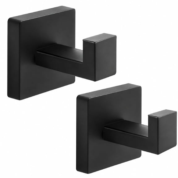 Square Robe Hooks, 2 Pack Matte Black Stainless Steel Wall Mount for Bathroom Kitchen, Heavy Duty