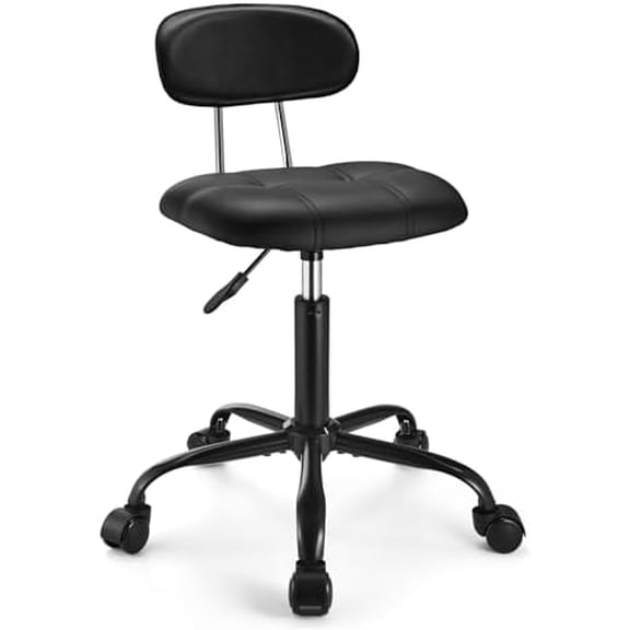 Square Rolling Stool with Backrest Height Adjustable Chair Swivel Drafting Chair Stool Chair with Wheels Stable Base Foot Black$$Office