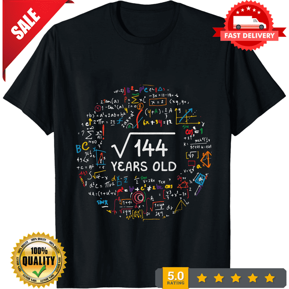 Square Root Of 144 12th Twelfth Birthday 12 Year Old Gifts Boys Girls Math Bday T-Shirt, Twelve Yrs Party, Mathematic Maths Science Present, NEW INSTOCK-TH77924