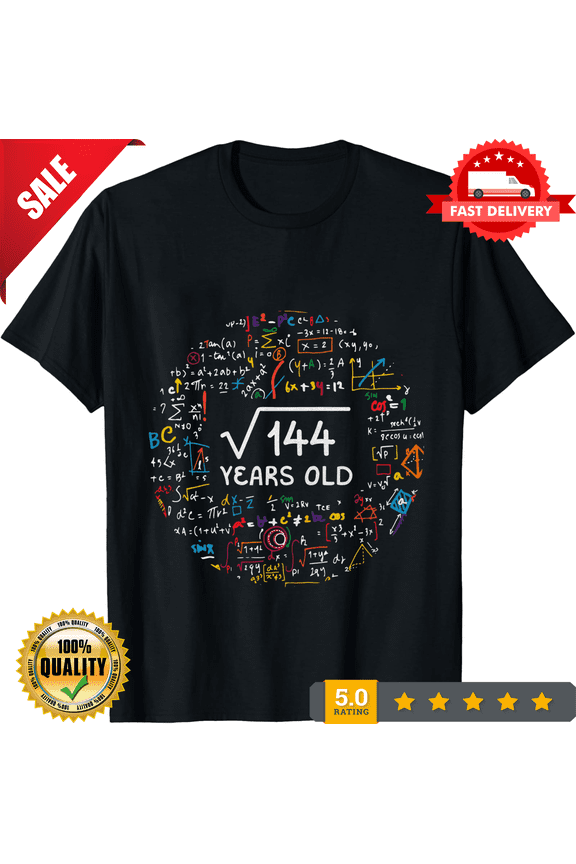 Square Root Of 144 12th Twelfth Birthday 12 Year Old Gifts Boys Girls Math Bday T-Shirt, Twelve Yrs Party, Mathematic Maths Science Present, NEW INSTOCK-TH77924