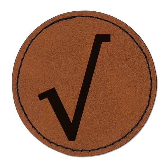 Square Root Math Symbol 2.5" Faux Leather Round Engraved Iron-On Patch - Brown