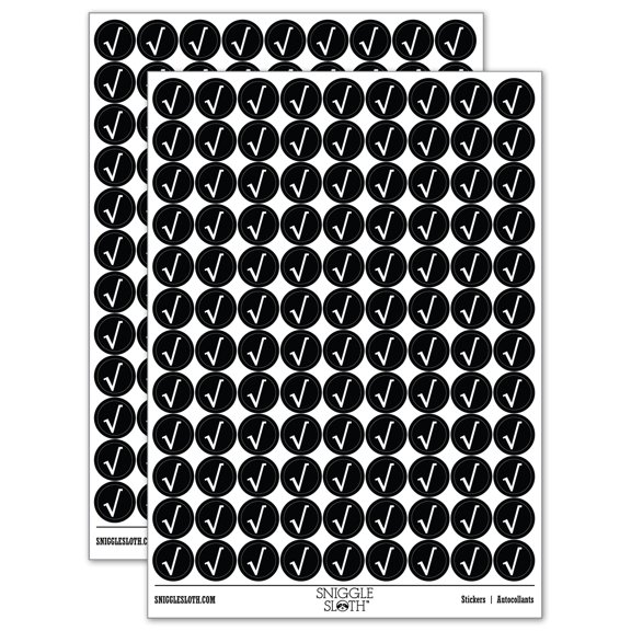 Square Root Math Symbol 200+ Round Stickers - Black - Gloss Finish - 0.50" Size