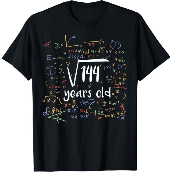 Square Root Of 144 12th Birthday 12 Year Old Gifts Math Bday T-Shirt100%Cotton