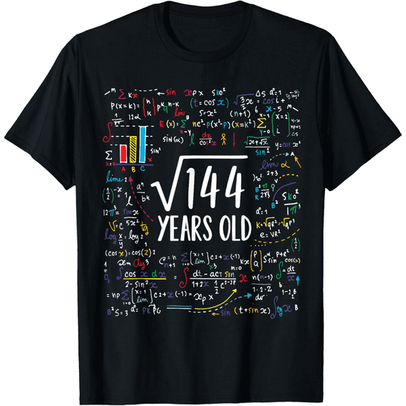 Square Root Of 144 12th Birthday 12 Year Old Gifts Math Bday T-Shirt100%Cotton