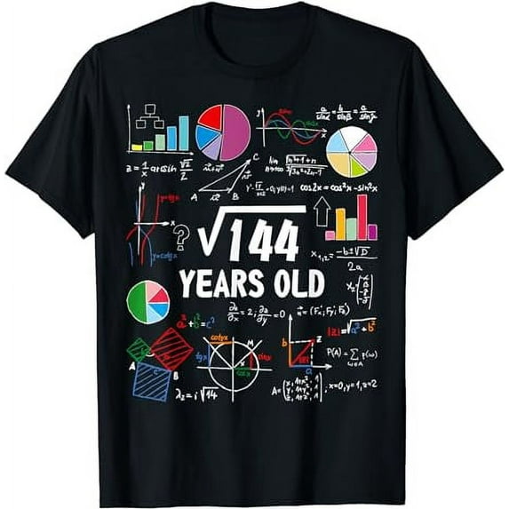 Square Root Of 144 12th Birthday 12 Year Old Math Nerd T-Shirt