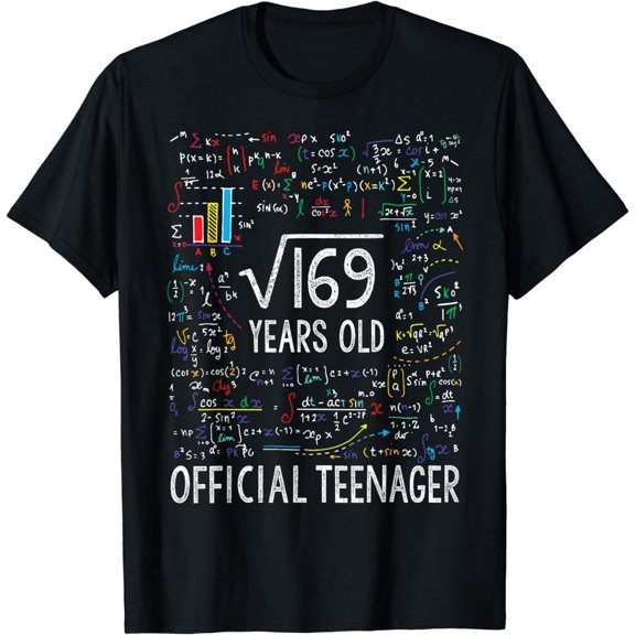 Square Root Of 169 13 Years Old Official Teenager Birthday T-ShirtMen and women, Black T-shirt, size: Extra large