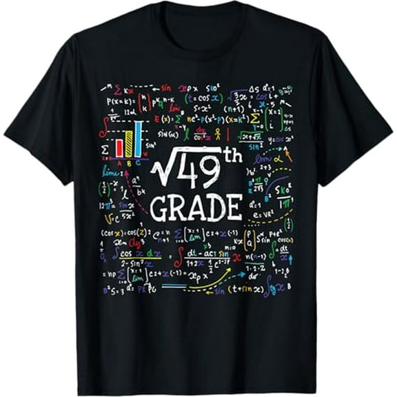 Square Root Of 49 Back To School 7th Seventh Grade Math T-Shirt