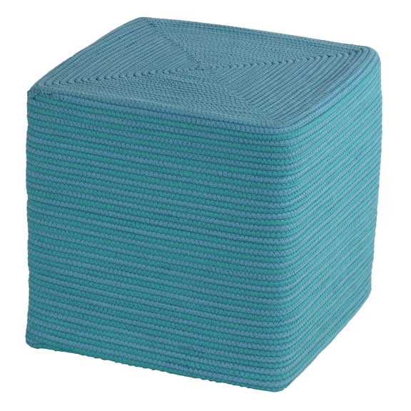 Square Rope Pouf Ottoman In Solid Blue Woven Design