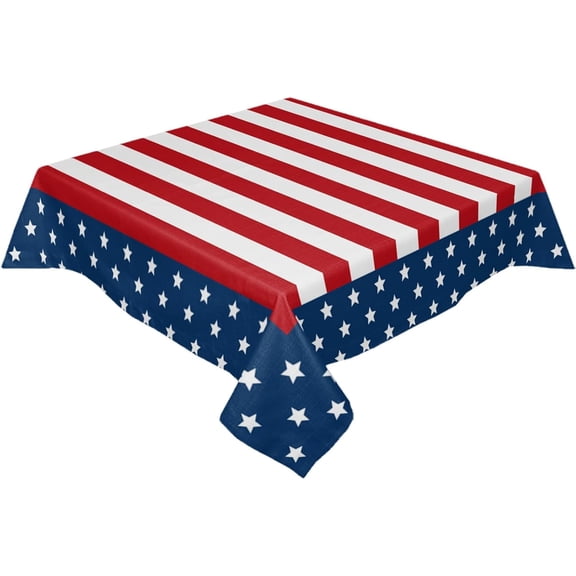 Square/Round Patriotic Tablecloth 60x60inch Happy Independence Day Vinyl Table Covers Waterproof Oilcloth Table Decor Fourth of July Farmhouse Tablecloths for Holiday Parade Celebrations Wedding