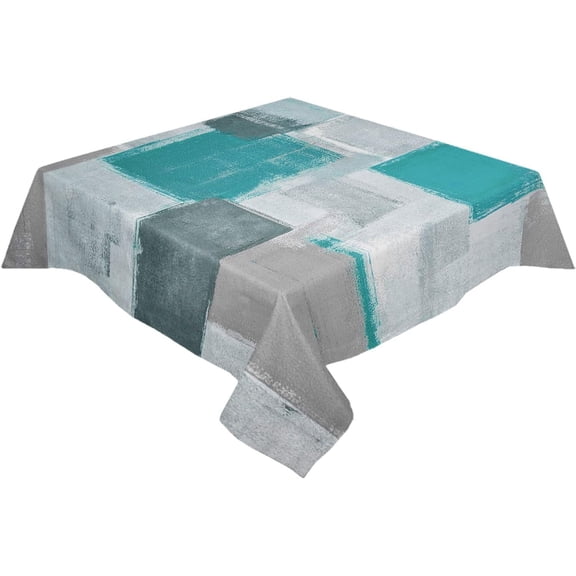 Square/Round Table Cloths 42x42inch,Abstract Texture Teal Party Tablecloth Cotton Linens Table Covers for Kitchen Dinning Wedding Decoration,Stain/Wrinkle Resistant,Washable,Oil Painting Art