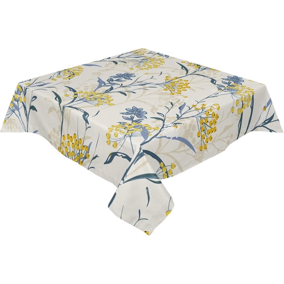Square/Round Table Cloths 60x60inch, Vintage Floral Plant Party Tablecloth Waterproof Polyester Table Covers for Kitchen Dinning Wedding Decoration, Stain/Wrinkle Resistant, Washable, Yellow Blue