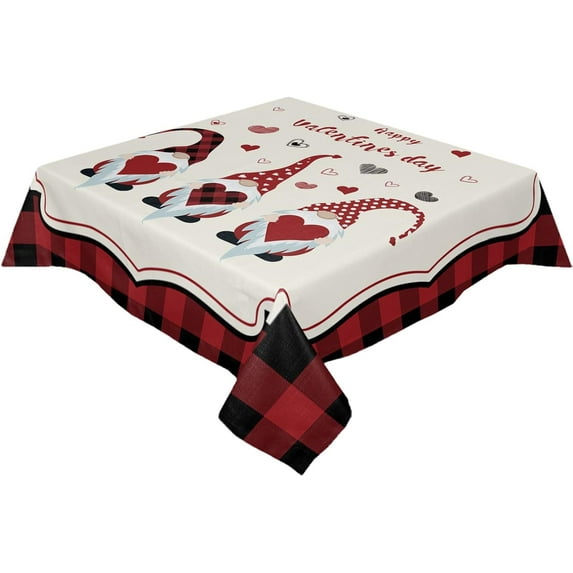 Square/Round Tablecloth 54x54inch,Cute Gnome Valentines Day, Vinyl Table Covers Waterproof Oilcloth Table Cloth Linens, Tablecloths for Outdoor Dining Wedding Party Camping,Buffalo Plaid Check
