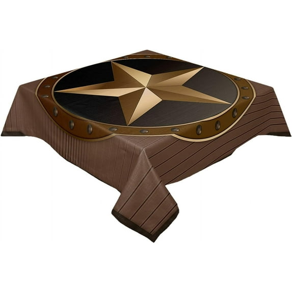 Square/Round Tablecloth 54x54inch, Western Texas Star, Vinyl Table Covers Waterproof Oilcloth Table Cloth Linens, Decorative Farmhouse Tablecloths for Outdoor Dining Wedding Party Camping, Rustic Wood