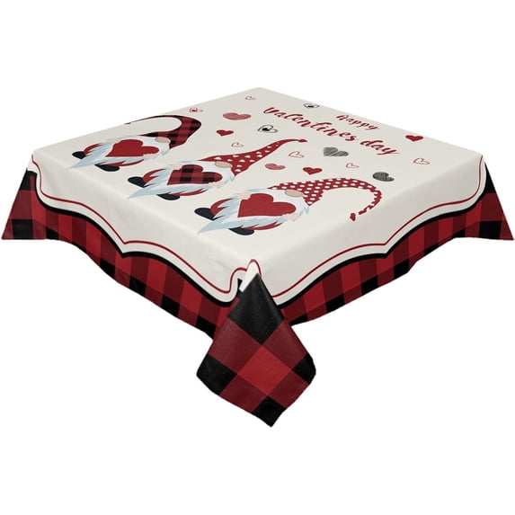 Square/Round Tablecloth 60x60inch,Cute Gnome Valentines Day, Vinyl Table Covers Waterproof Oilcloth Table Cloth Linens, Tablecloths for Outdoor Dining Wedding Party Camping,Buffalo Plaid Check