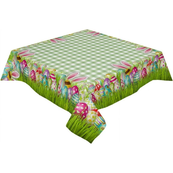 Square/Round Tablecloth 60x60inch,Easter Egg Bunny Ears,Vinyl Table Covers Waterproof Oilcloth Table Cloth Linens,Decorative Farmhouse Tablecloths for Outdoor Dining Wedding Camping,Buffalo Plaid