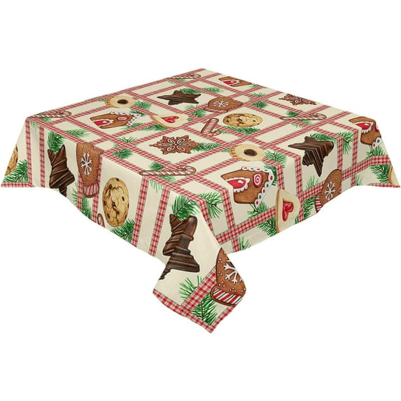 Square/Round Tablecloth 60x60inch, Merry Christmas Gingerbread Man, Vinyl Table Covers Waterproof Oilcloth Table Cloth Linens, Tablecloths for Outdoor Dining Party, Watercolor Stripes Plaid