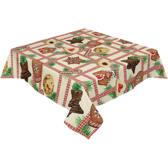 Square/Round Tablecloth 60x60inch, Merry Christmas Gingerbread Man, Vinyl Table Covers Waterproof Oilcloth Table Cloth Linens, Tablecloths for Outdoor Dining Party, Watercolor Stripes Plaid