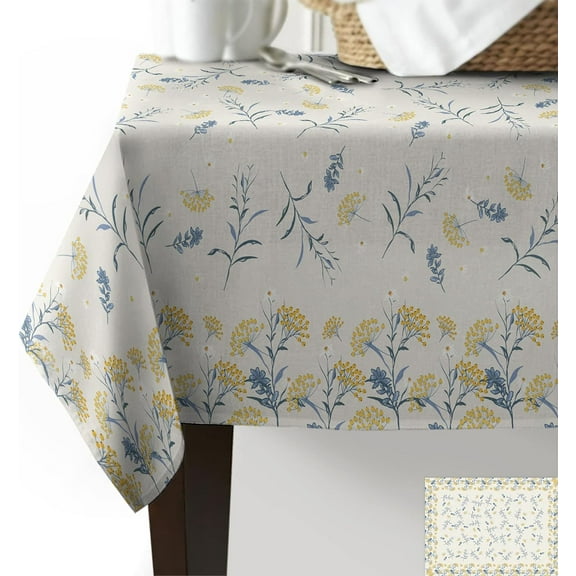 Square/Round Tablecloth 60x60inch,Vintage Floral Plant,Vinyl Table Covers Waterproof Oilcloth Table Cloth Linens, Decorative Farmhouse Tablecloths for Outdoor Dining Wedding Party Camping, Yellow Gray