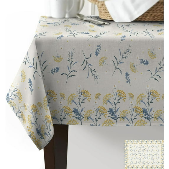Square/Round Tablecloth 60x60inch,Vintage Floral Plant,Vinyl Table Covers Waterproof Oilcloth Table Cloth Linens, Decorative Farmhouse Tablecloths for Outdoor Dining Wedding Party Camping, Yellow Gray