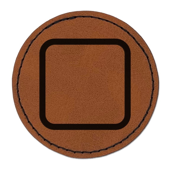Square Rounded Corners Border Outline 2.5" Faux Leather Round Engraved Iron-On Patch - Brown