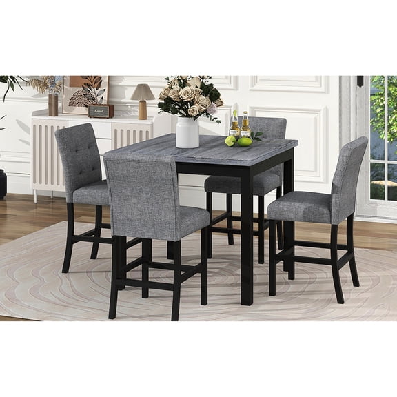 Square Rubberwood Table and Upholstered Chair Set / Suitable for Kitchen Extension
