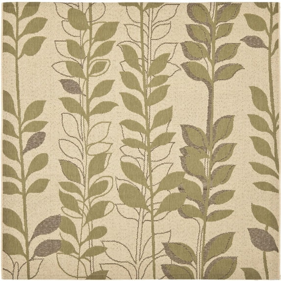 Transitional Rug - Courtyard Polypropylene -Natural Brown/Olive-Color:Natural Brown/Olive,Design:Transitional,Shape:Square,Size:6'7"L x 6'7"W