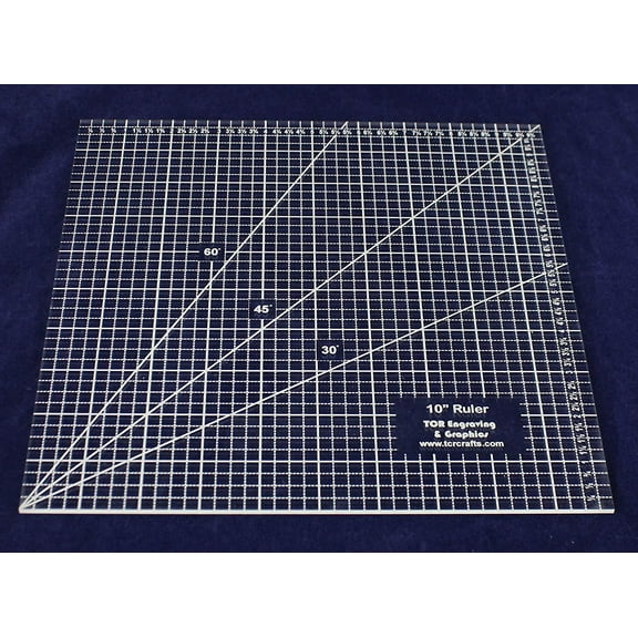 Square Ruler 10". - Clear Acrylic - Quilting/Sewing - Template 1/4"