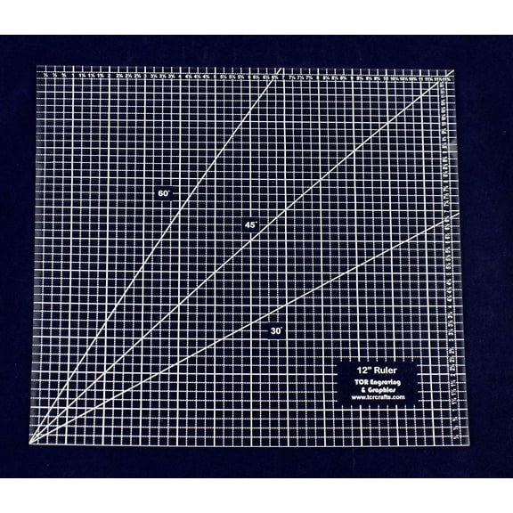 Square Ruler 12". - Clear Acrylic - Quilting/Sewing - Template 1/8"