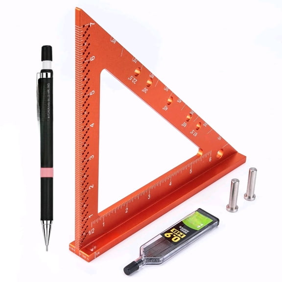 Square Ruler with Fixed Angle Pin, Accurate Compact Aluminum Alloy Squares with Laser Etched Markings for Carpenter Woodworking Furniture Projects (Orange, 7 Inch)
