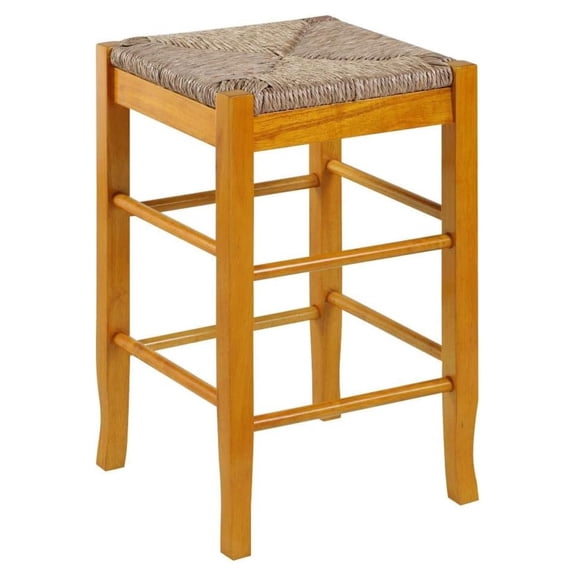 Square Rush Backless Counter Stool - Oak Finish, Kitchen Island & Bar Seating, Durable Rubberwood Frame, 24" Seat Height