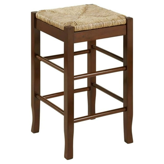 Square Rush Seat Counter Height Stool, 24Inch, Cappuccino