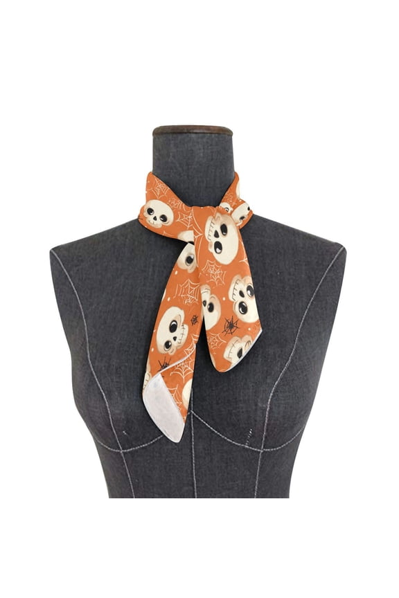 Square Scarf 24x24 Inch Adorable Skulls and Spider Webs Silky Satin Sun Protection Neck Scarf for Women Multi-Purpose Head Wrap Bandana for Hair Bag Decoration