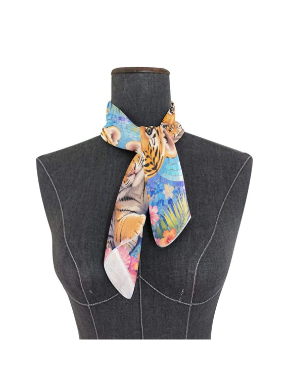 Square Scarf 24x24 Inch Baby Tiger Tropical Graphic Silky Satin Sun Protection Neck Scarf for Women Multi-Purpose Head Wrap Bandana for Hair Bag Decoration