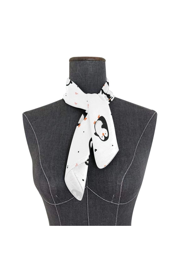 Square Scarf 24x24 Inch Charming Penguin Doodle Pattern Silky Satin Sun Protection Neck Scarf for Women Multi-Purpose Head Wrap Bandana for Hair Bag Decoration
