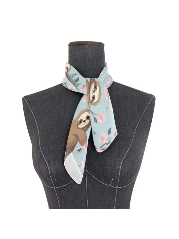 Square Scarf 24x24 Inch Cute Cartoon Sloth Silky Satin Sun Protection Neck Scarf for Women Multi-Purpose Head Wrap Bandana for Hair Bag Decoration