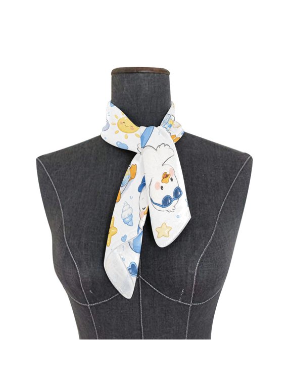 Square Scarf 24x24 Inch Cute Summer Ducks Graphic Silky Satin Sun Protection Neck Scarf for Women Multi-Purpose Head Wrap Bandana for Hair Bag Decoration