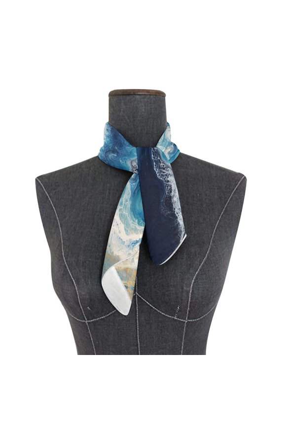 Square Scarf 24x24 Inch Deep Blue Gilded Surf Silky Satin Sun Protection Neck Scarf for Women Multi-Purpose Head Wrap Bandana for Hair Bag Decoration