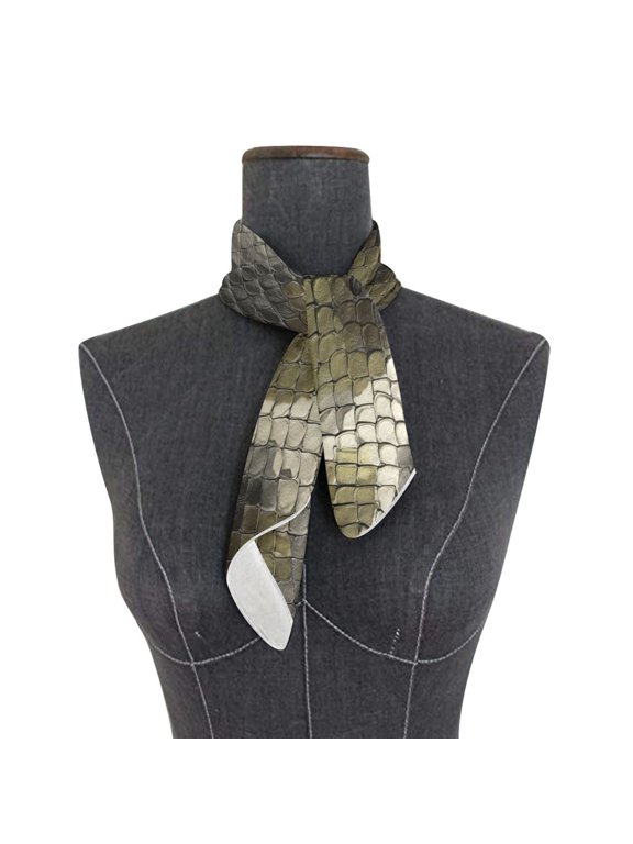 Square Scarf 24x24 Inch Greenish-brown Snake Skin Print Pattern Silky Satin Sun Protection Neck Scarf for Women Multi-Purpose Head Wrap Bandana for Hair Bag Decoration