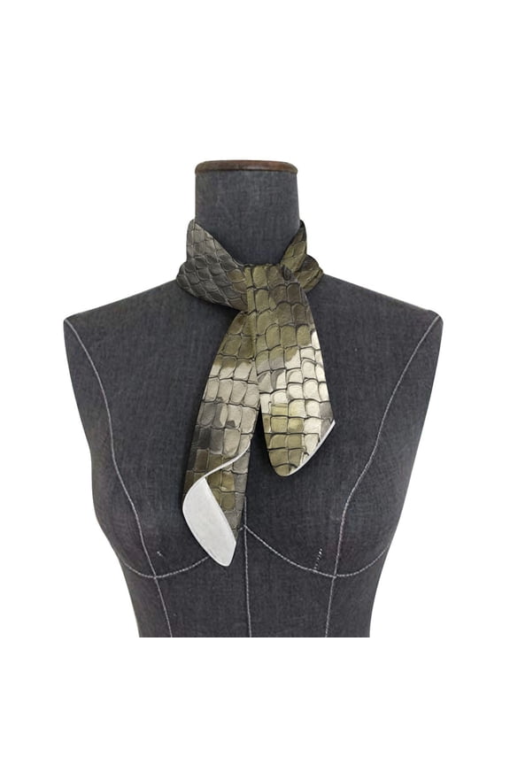 Square Scarf 24x24 Inch Greenish-brown Snake Skin Print Pattern Silky Satin Sun Protection Neck Scarf for Women Multi-Purpose Head Wrap Bandana for Hair Bag Decoration