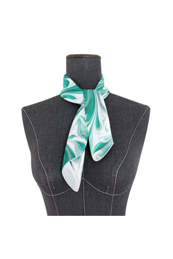 Square Scarf 24x24 Inch Jade Green Marble Pattern Silky Satin Sun Protection Neck Scarf for Women Multi-Purpose Head Wrap Bandana for Hair Bag Decoration
