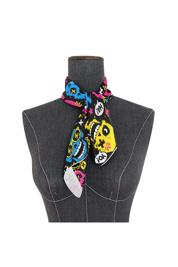 Square Scarf 24x24 Inch Neon Graffiti Skulls Pattern Silky Satin Sun Protection Neck Scarf for Women Multi-Purpose Head Wrap Bandana for Hair Bag Decoration