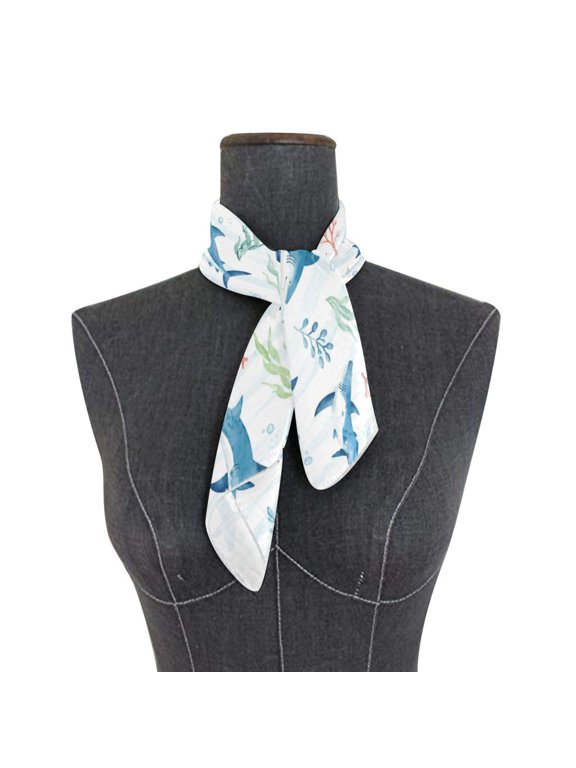 Square Scarf 24x24 Inch Oceanic Shark Pattern Silky Satin Sun Protection Neck Scarf for Women Multi-Purpose Head Wrap Bandana for Hair Bag Decoration