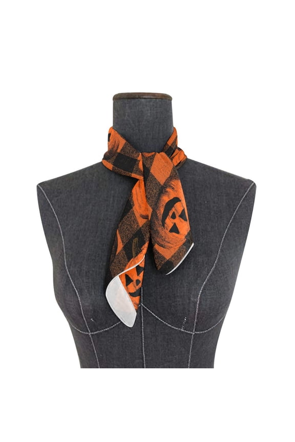 Square Scarf 24x24 Inch Orange Striped Smiley Pumpkins Silky Satin Sun Protection Neck Scarf for Women Multi-Purpose Head Wrap Bandana for Hair Bag Decoration