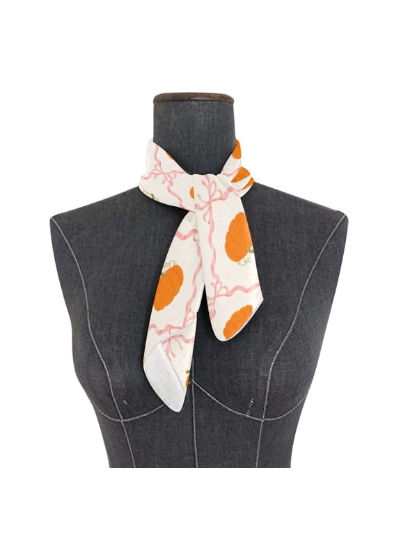 Square Scarf 24x24 Inch Pumpkin Ribbon Pattern Silky Satin Sun Protection Neck Scarf for Women Multi-Purpose Head Wrap Bandana for Hair Bag Decoration