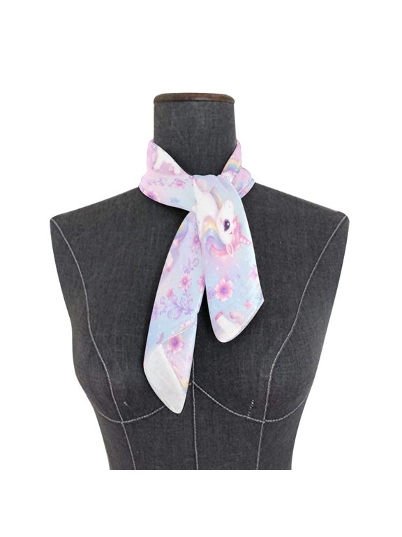 Square Scarf 24x24 Inch Rainbow Unicorn Floral Graphic Silky Satin Sun Protection Neck Scarf for Women Multi-Purpose Head Wrap Bandana for Hair Bag Decoration