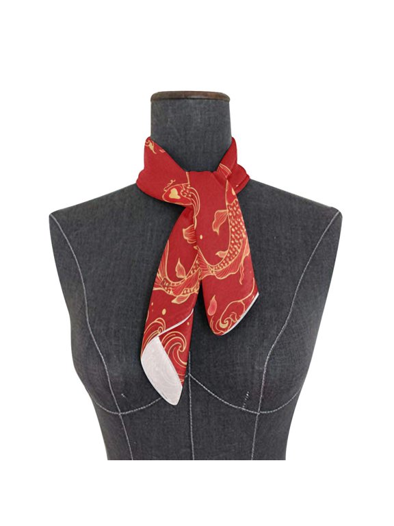 Square Scarf 24x24 Inch Red Gold Koi Fish Pattern Silky Satin Sun Protection Neck Scarf for Women Multi-Purpose Head Wrap Bandana for Hair Bag Decoration