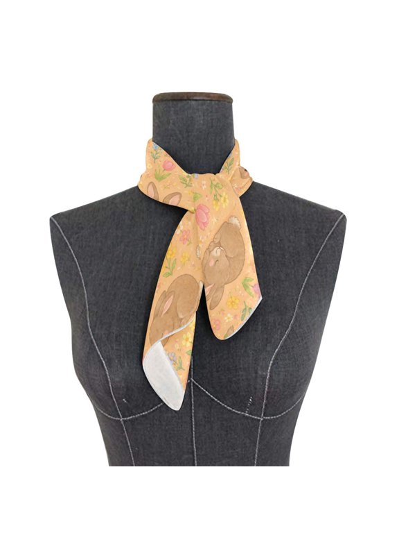Square Scarf 24x24 Inch Spring Bunnies Floral Graphic Silky Satin Sun Protection Neck Scarf for Women Multi-Purpose Head Wrap Bandana for Hair Bag Decoration