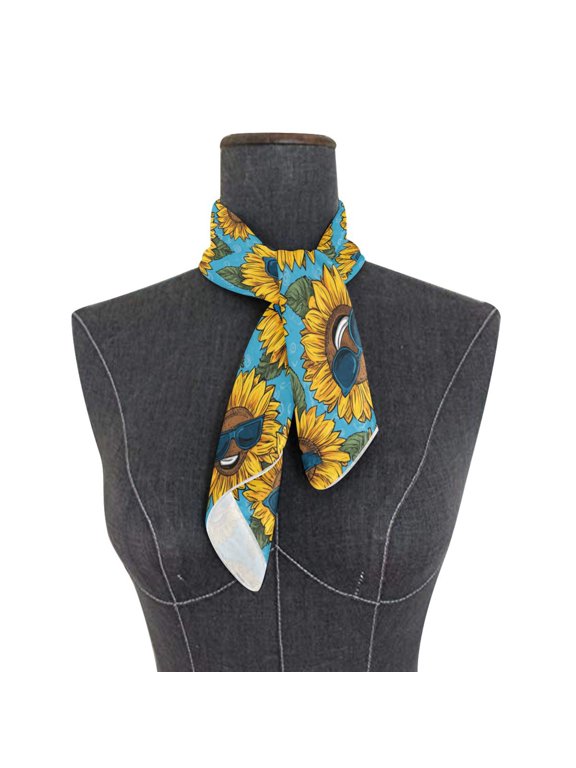 Square Scarf 24x24 Inch Sunglasses Smiley Sunflowers Silky Satin Sun Protection Neck Scarf for Women Multi-Purpose Head Wrap Bandana for Hair Bag Decoration