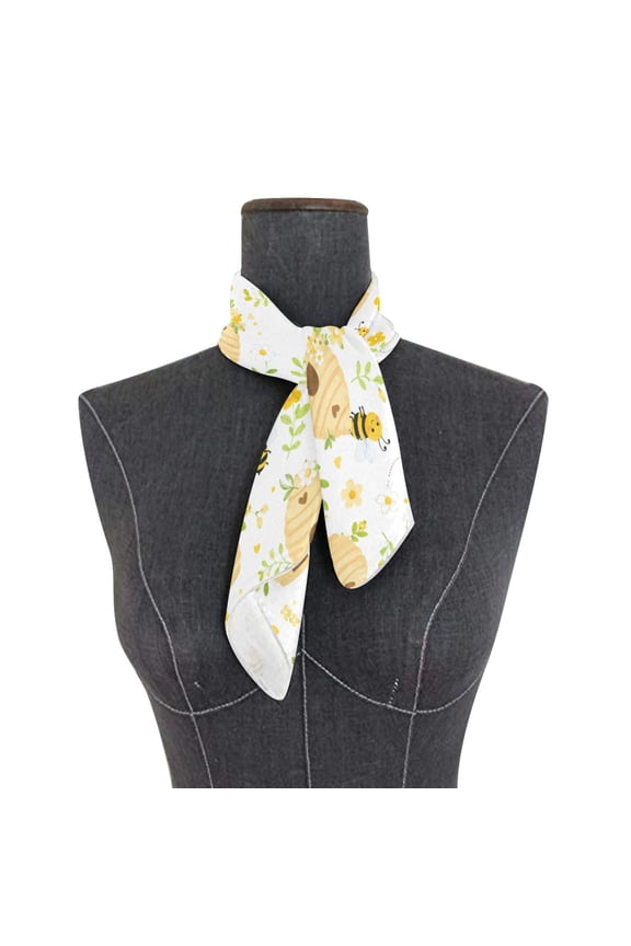 Square Scarf 24x24 Inch Sweet Honey Bee Pattern Silky Satin Sun Protection Neck Scarf for Women Multi-Purpose Head Wrap Bandana for Hair Bag Decoration