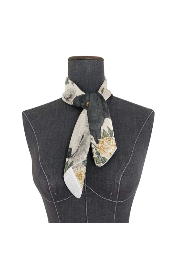Square Scarf 24x24 Inch Two Black and White Wolves Silky Satin Sun Protection Neck Scarf for Women Multi-Purpose Head Wrap Bandana for Hair Bag Decoration